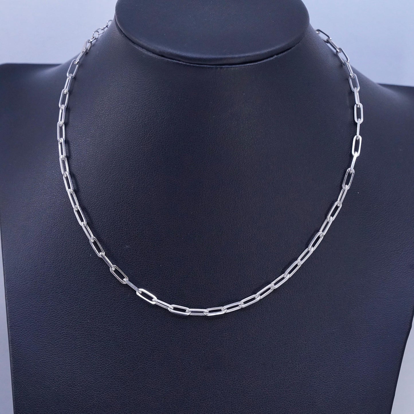 13+2", vtg Sterling 925 silver handmade elongated oval chain choker necklace