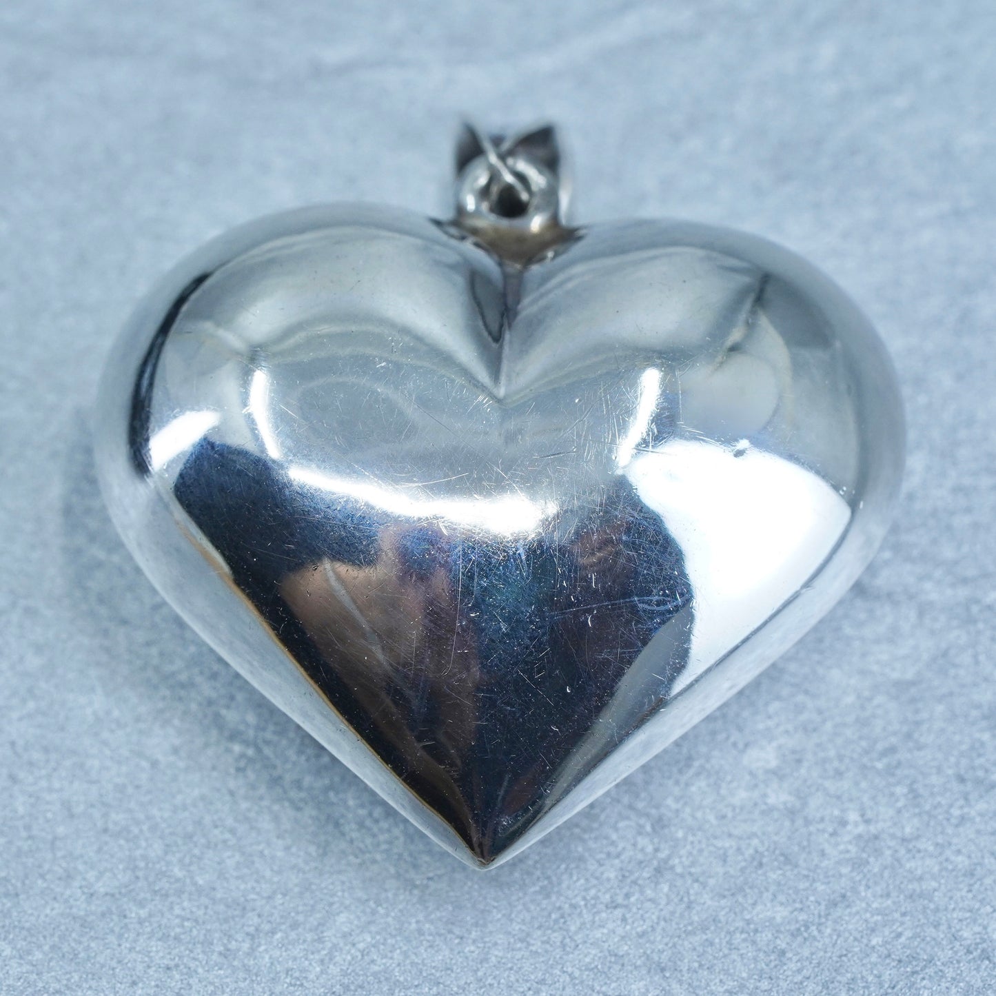 antique sterling 925 silver handmade puffy heart pendant
