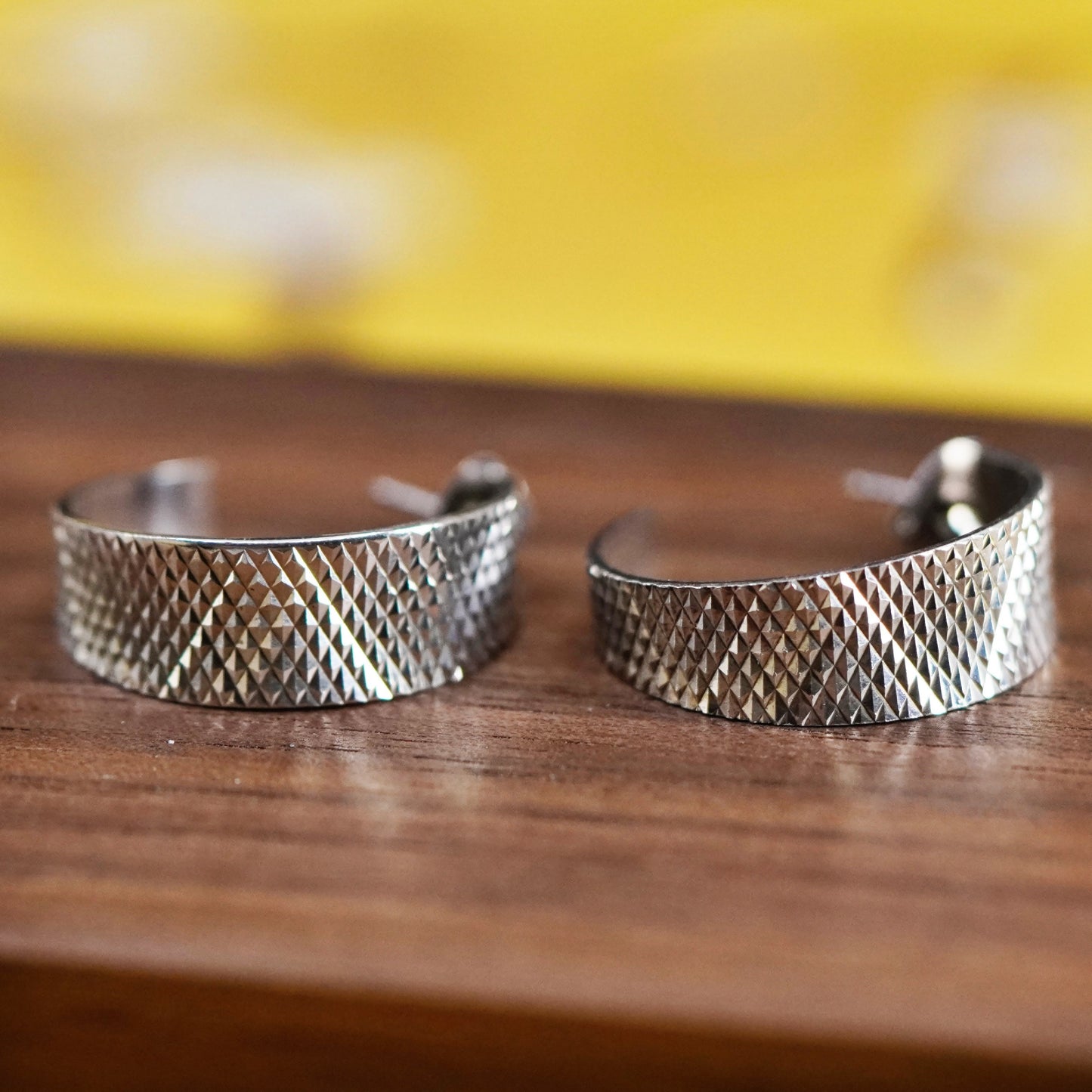 1”, vintage sterling silver handmade hoops, textured 925 huggie earrings