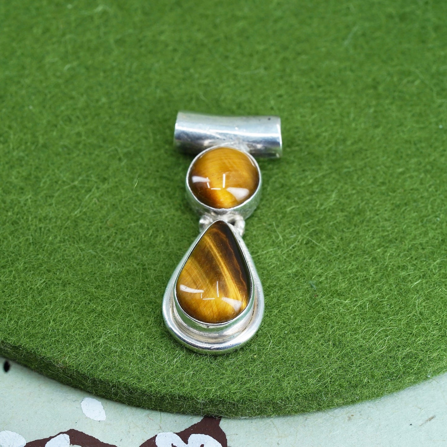 Vintage sterling silver 925 handmade pendant with teardrop golden tigers eye
