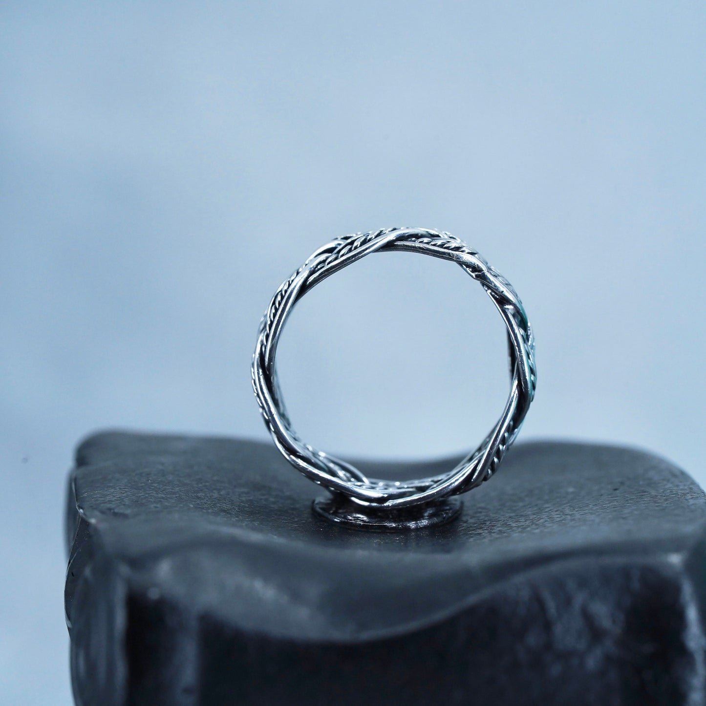 Size 4.5, southwestern Sterling 925 silver ring, woven braided textured band