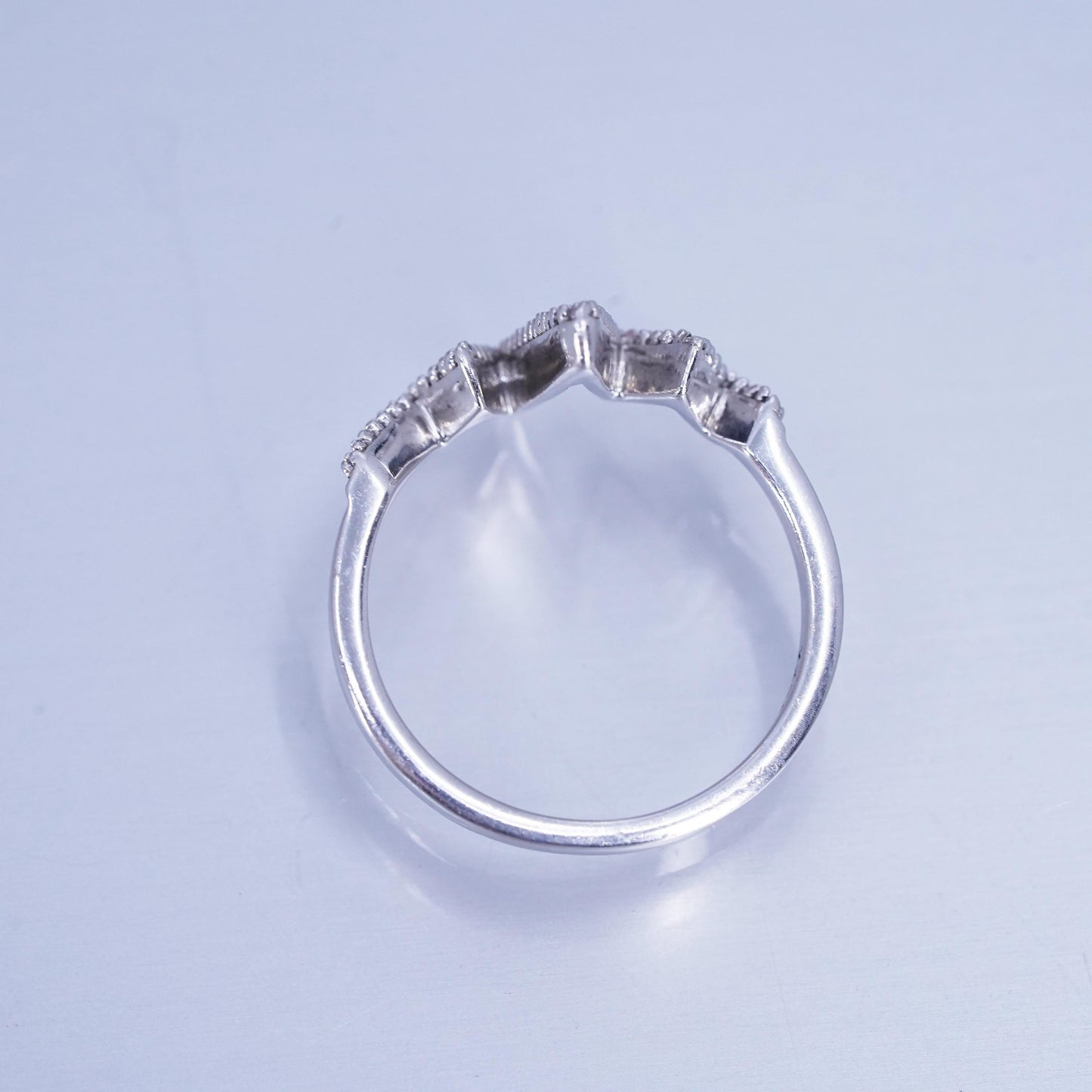 Size 7, VTG Sterling 925 silver handmade engagement heartbeat ring cluster Cz