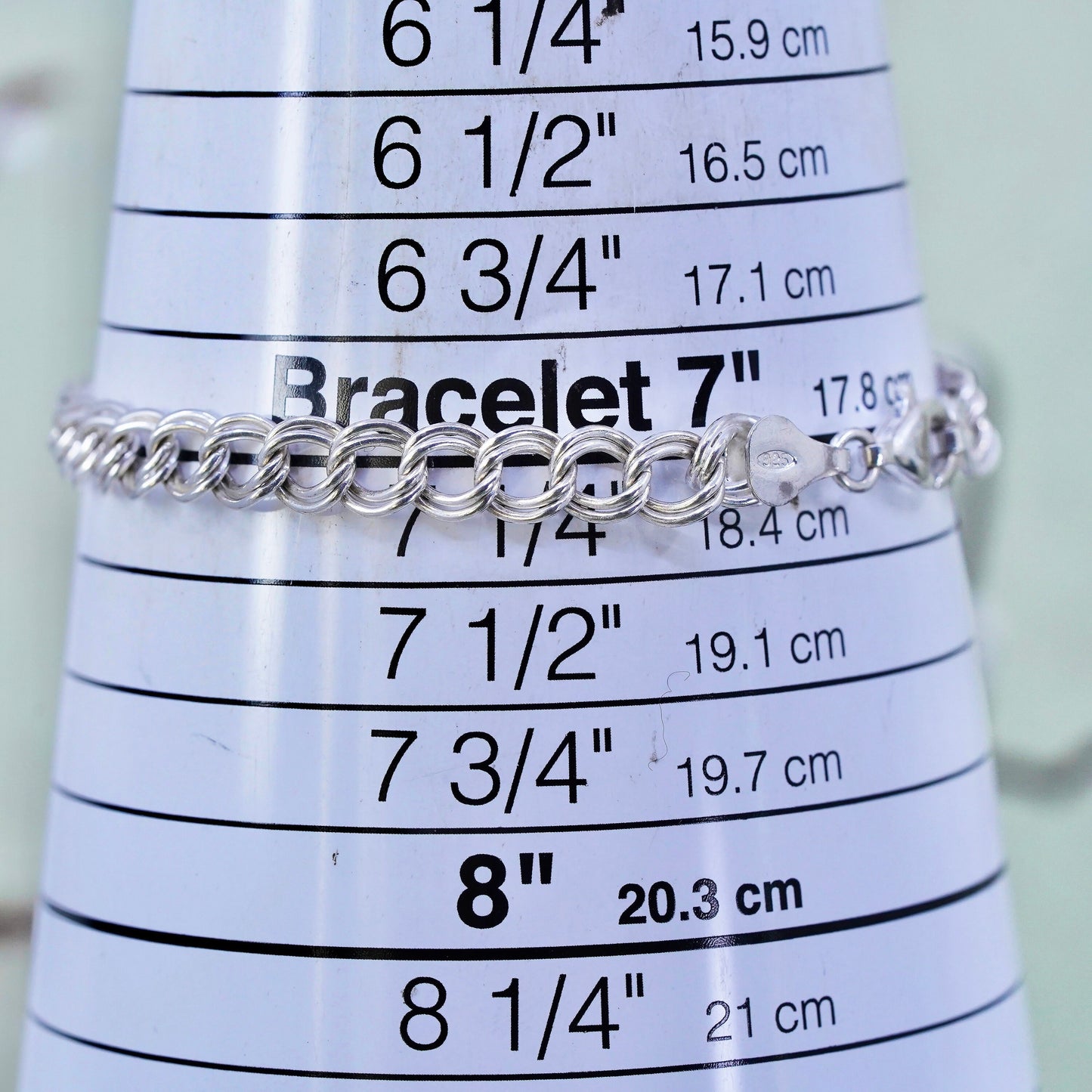 7.25", 7mm, Vintage sterling silver bracelet, 925 double curb chain