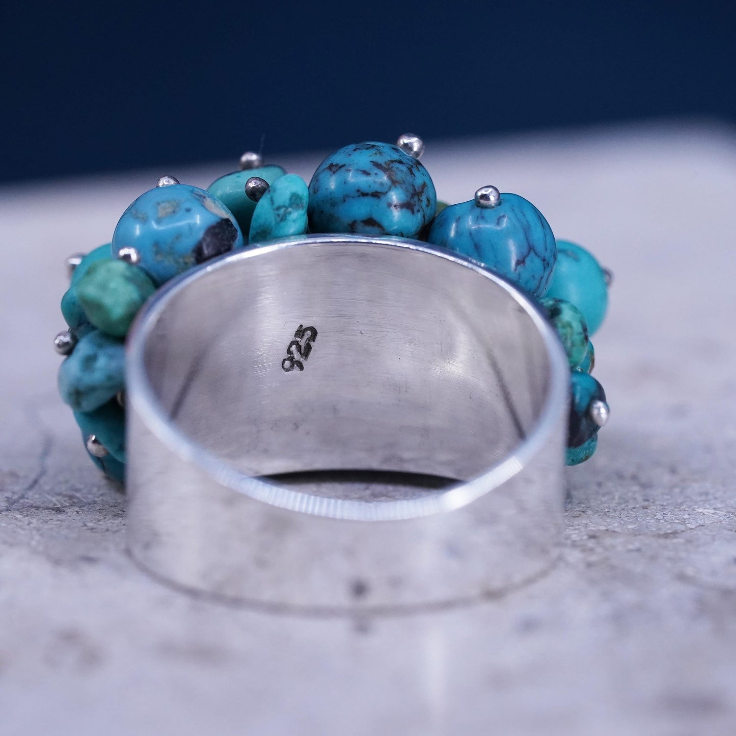 Size 7.25, Sterling 925 silver ring, Native American, southwestern turquoise