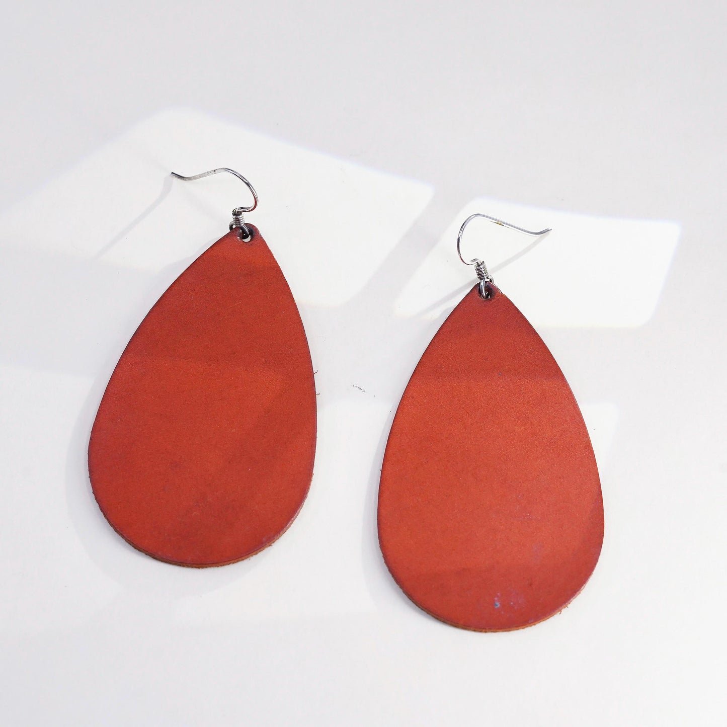 Vintage 925 Sterling Silver handmade Earrings with red leather teardrop
