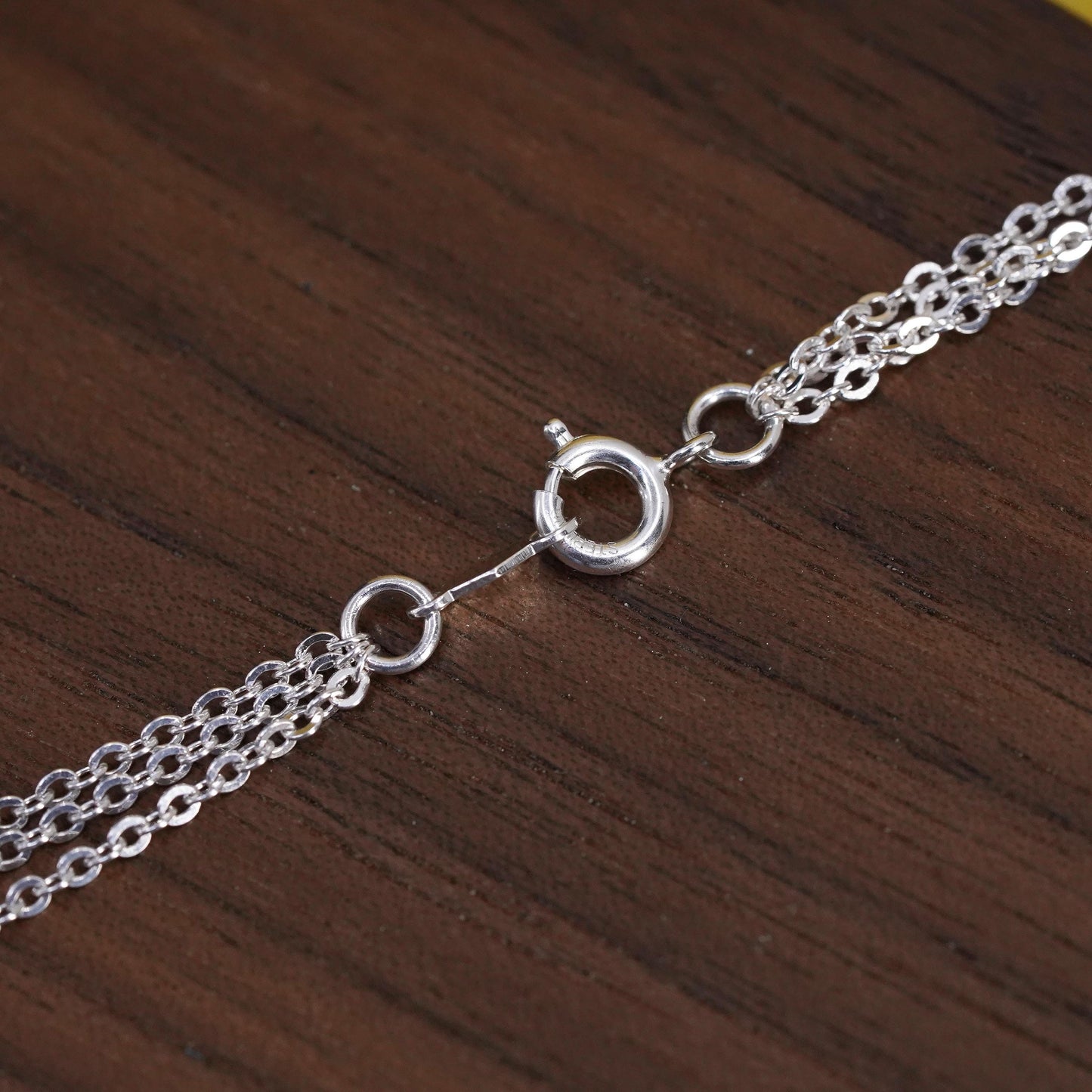 18”, Sri Lankan Sterling silver necklace, multi 3 strands flatten circle chains