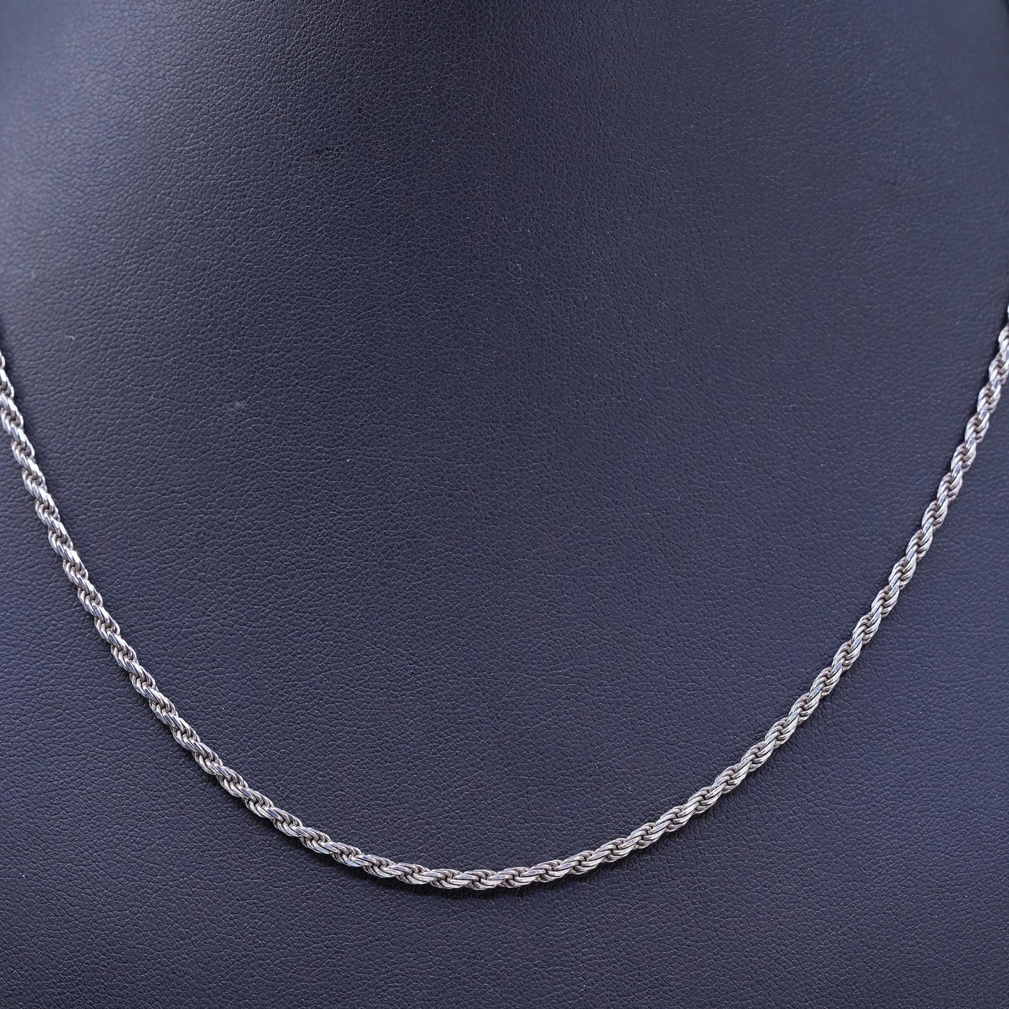 18" 2mm, vintage Sterling silver necklace, Italy 925 diamond rope chain