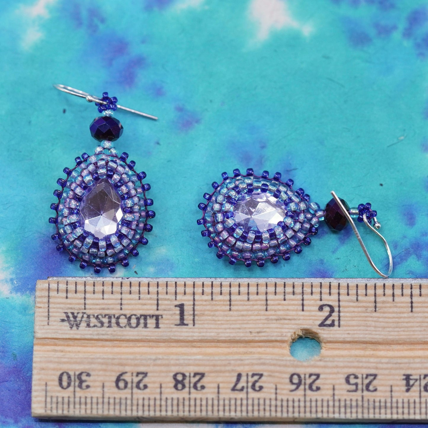 Vintage Sterling 925 silver handmade teardrop earrings with crystal