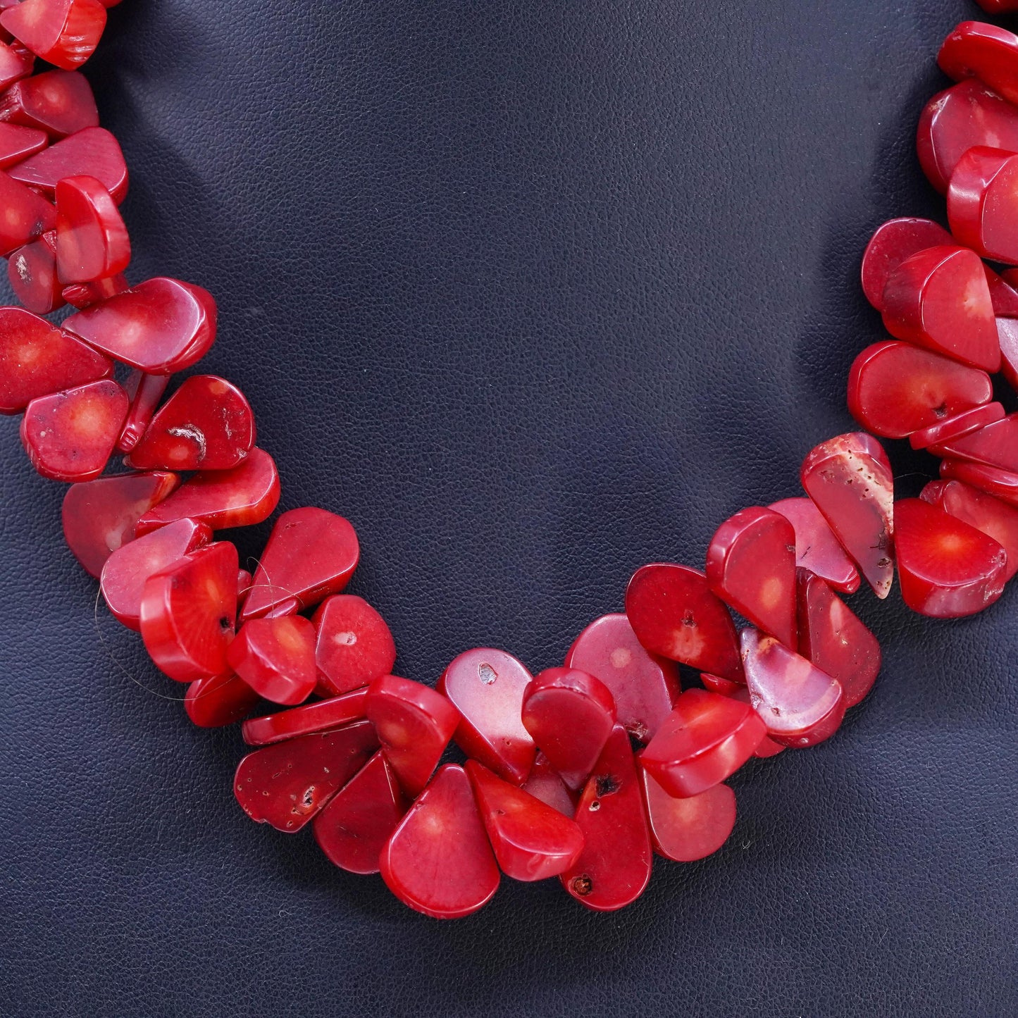 17", Native American heishi necklace, Chunky Coral beads sterling 925 silver