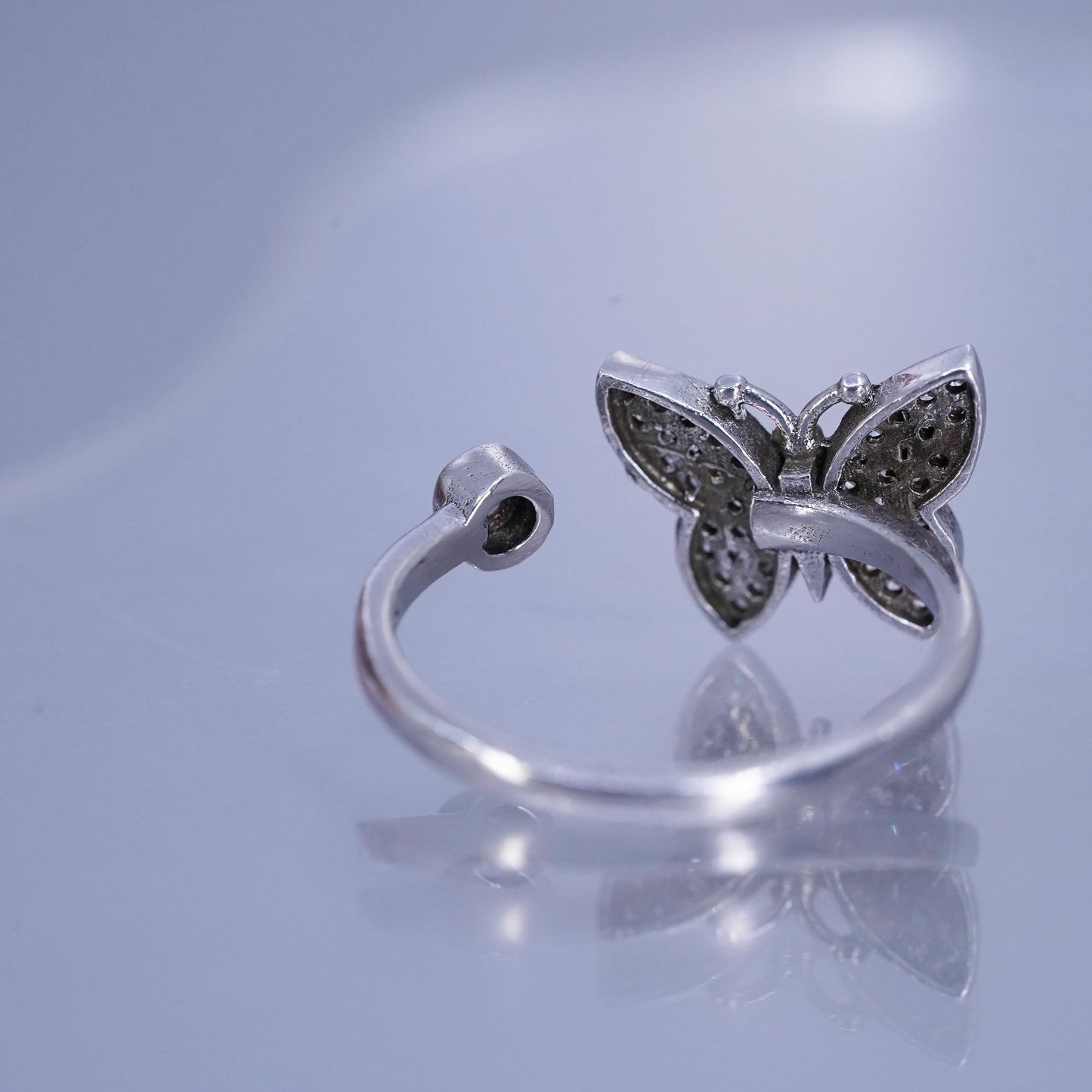 Size 9, vintage Sterling 925 silver adjustable ring, cluster Cz butterfly