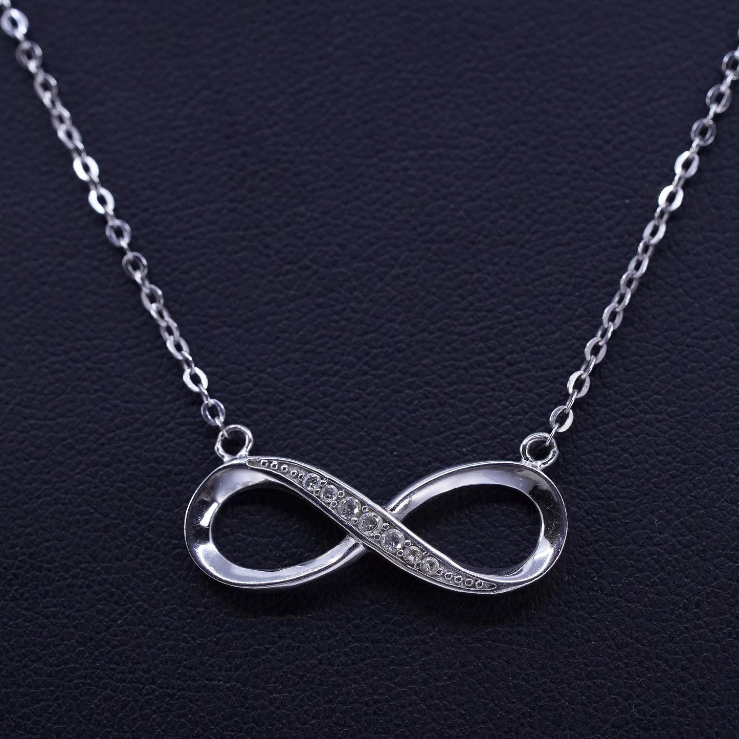 18”, vintage Sterling 925 silver circle pendant necklace infinity pendant Cz
