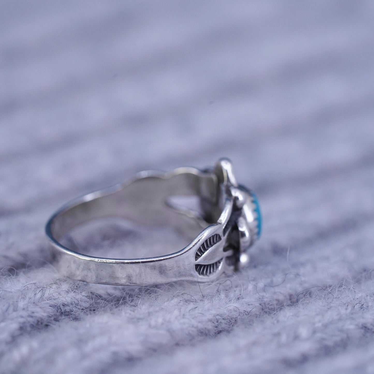 Size 2, bell trading post Sterling 925 silver ring, Native American, turquoise