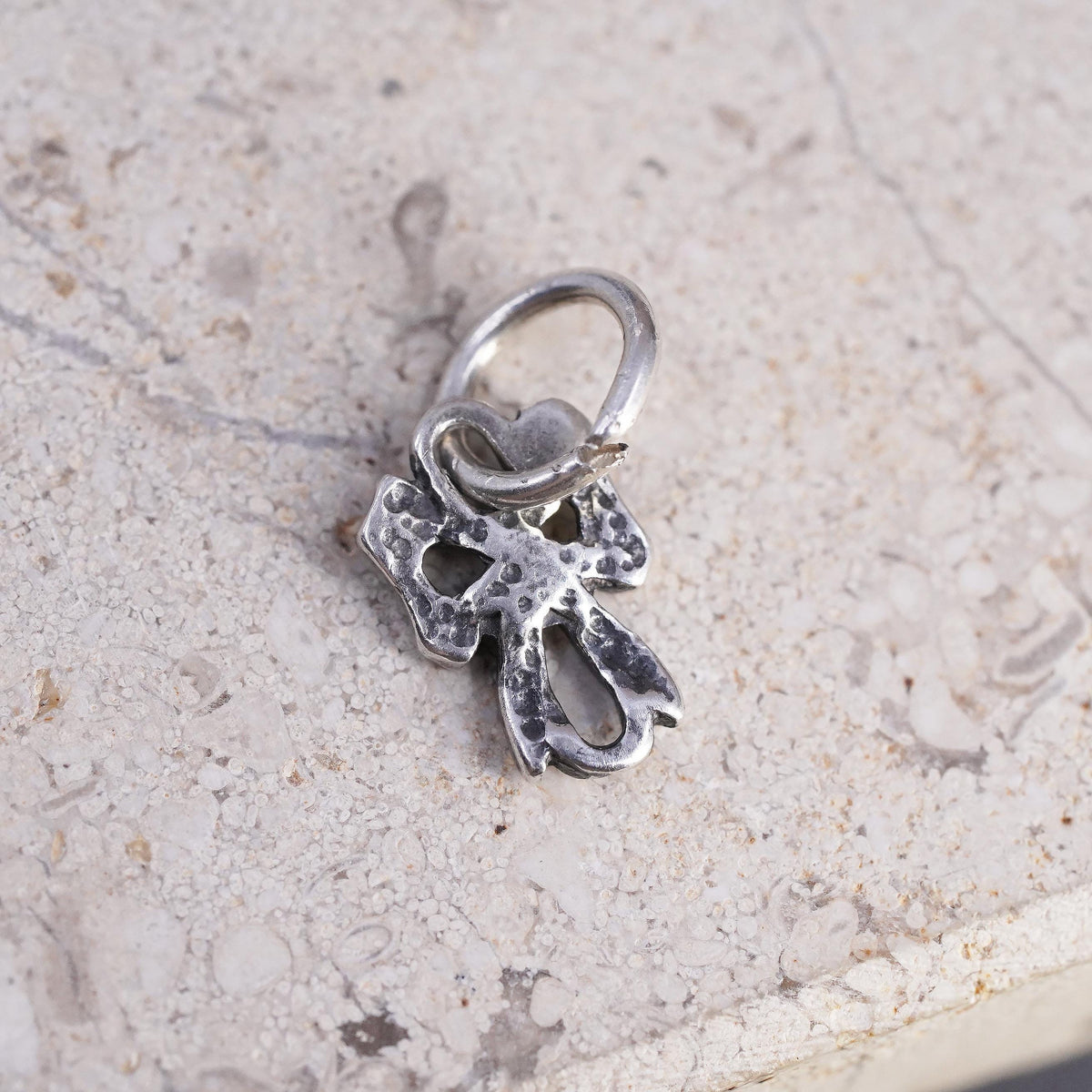 Vintage Sterling silver handmade pendant, 925 ribbon charm
