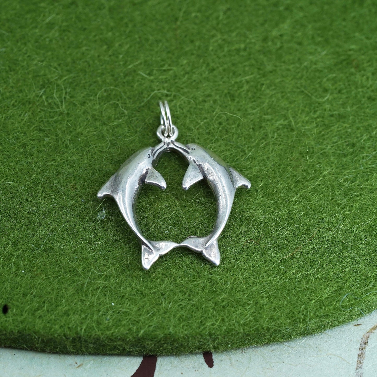 Vintage sterling silver dolphin pendant, 925 charm