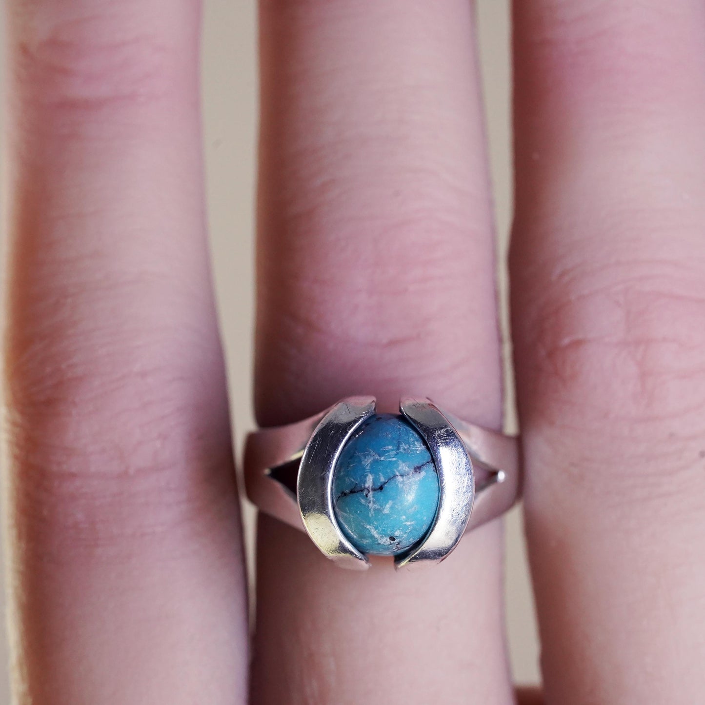 Size 6.75, vintage sterling 925 silver interchangeable ring with turquoise bead