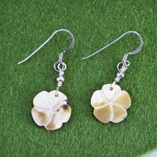 Vintage Sterling silver 925 handmade earrings w/ mother of pearl flower dangles