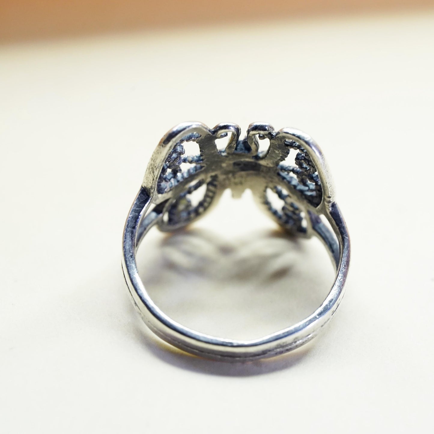 Size 7.25, vintage Sterling silver handmade ring, 925 filigree butterfly band