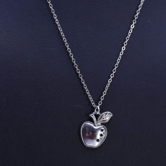18", vintage Sterling 925 silver flatten circle chain necklace apple pendant