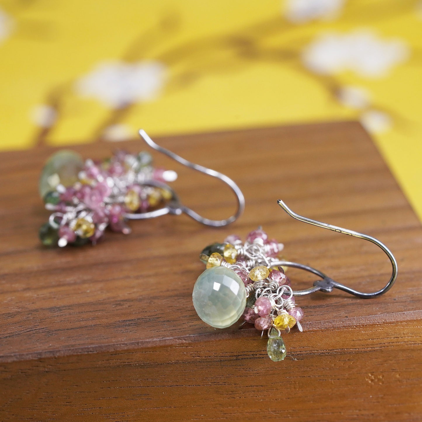 Vintage Sterling silver 925 handmade earrings with cluster prehnite amethyst