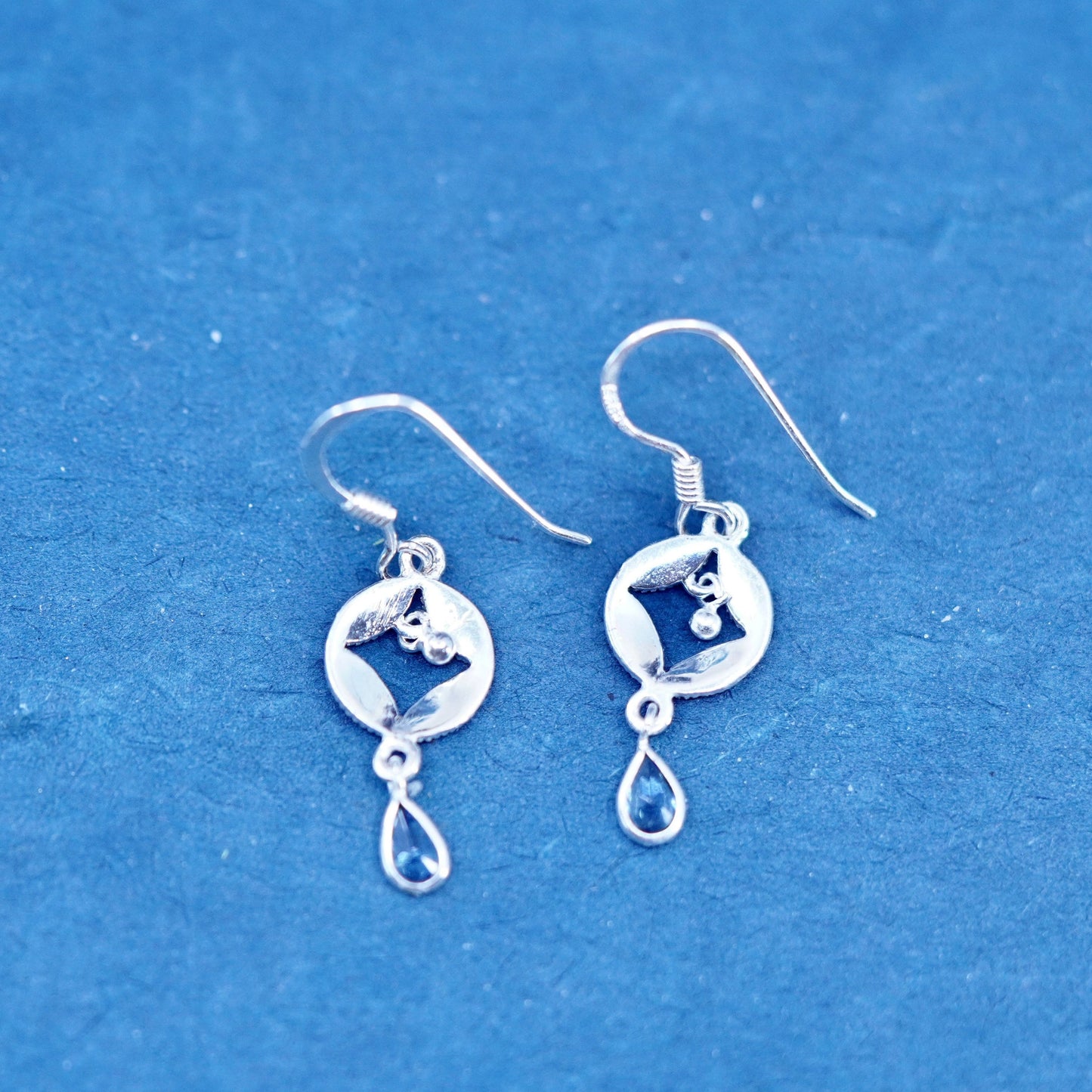 sterling 925 silver circle earrings with marcasite and teardrop smoky crystal