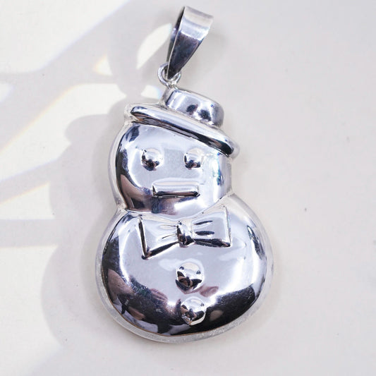 Vintage handmade sterling silver puffy snowman, huge 925 charm pendant