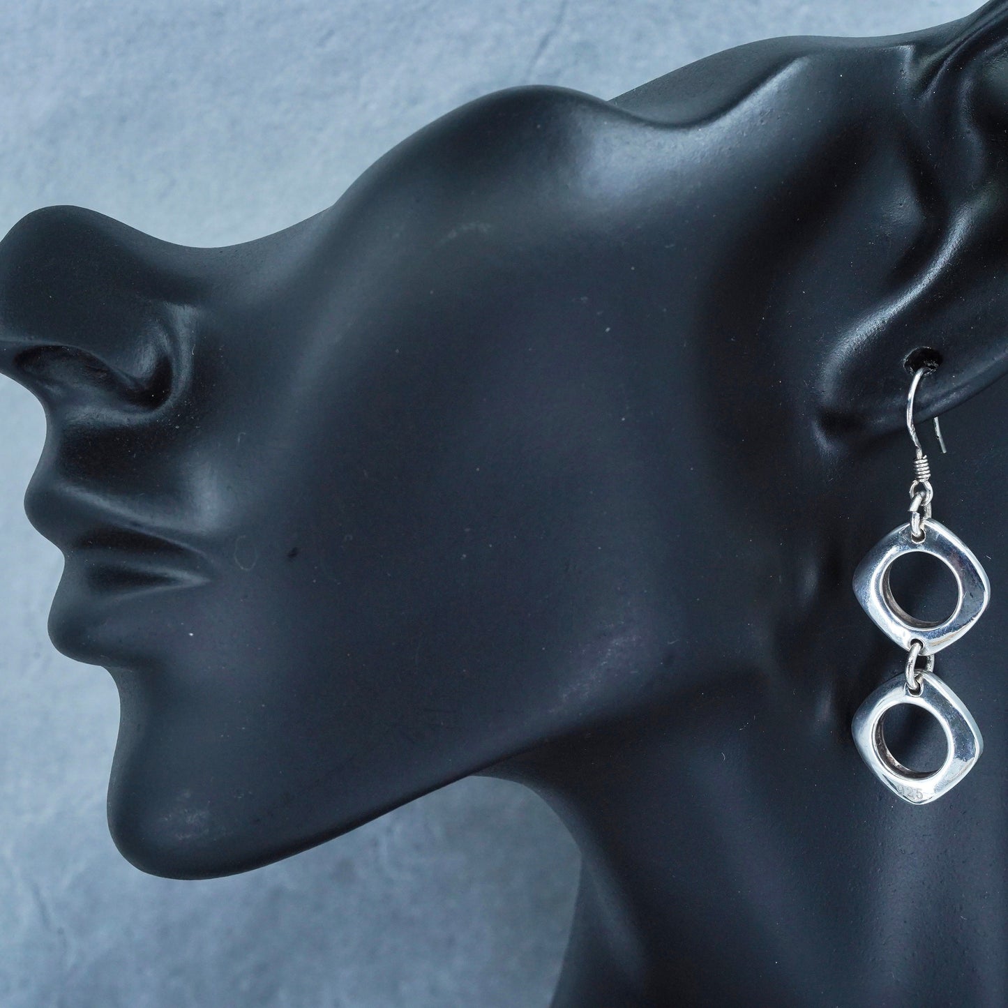 Vintage modern Sterling 925 silver handmade square shaped earrings