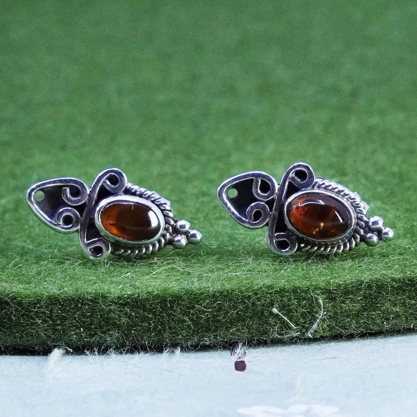 Sterling 925 silver handmade earrings with round Amber studs, southwestern