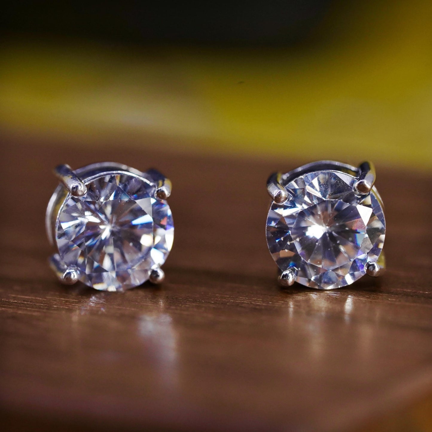 8mm, vintage Sterling 925 silver studs, clear cz earrings