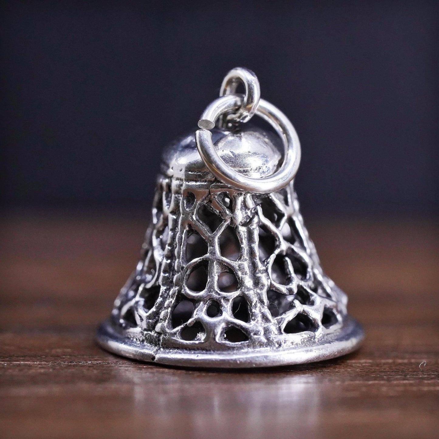 Vintage Sterling silver handmade charm, l925 filigree bell chime