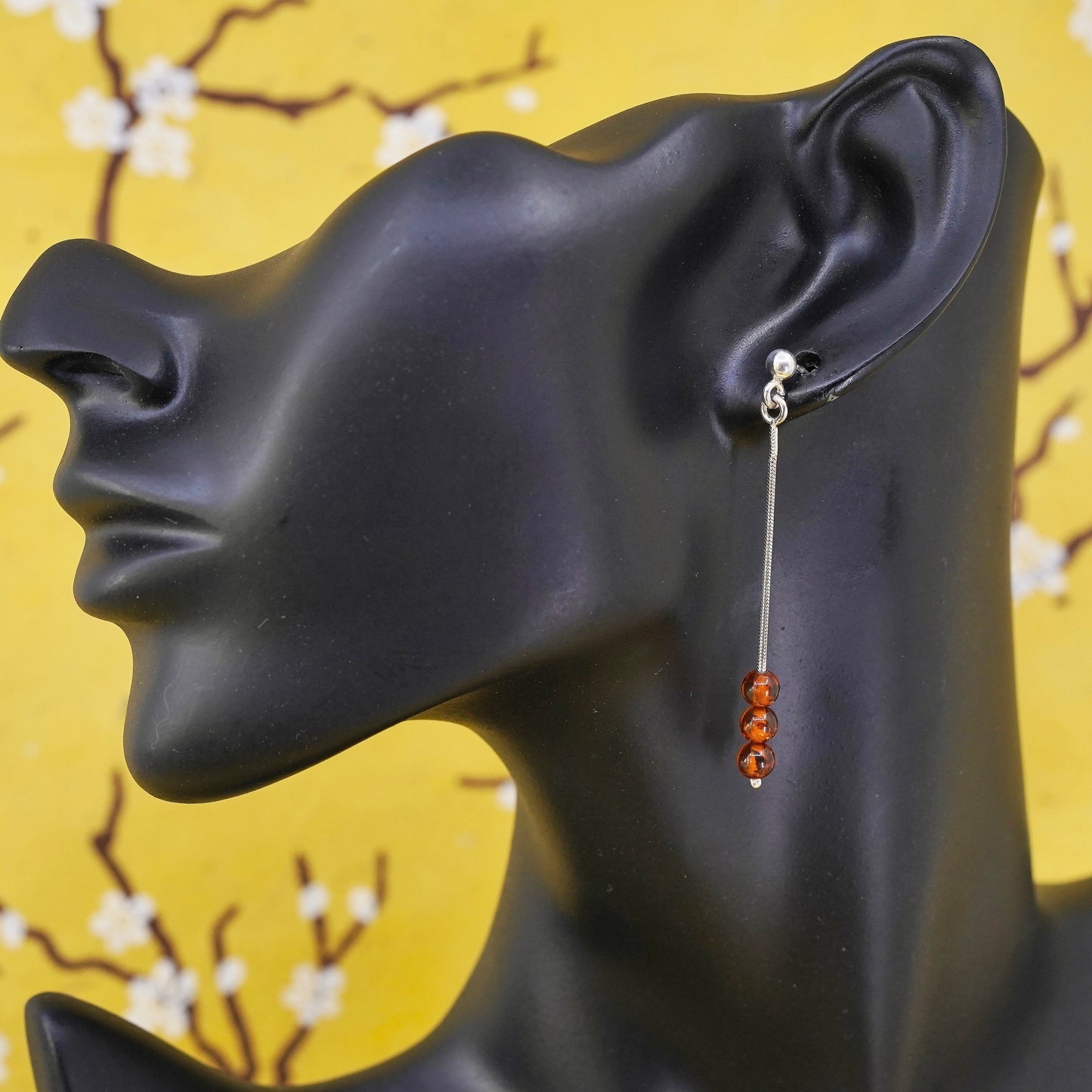 Vintage Sterling 925 silver handmade earrings with Amber beads