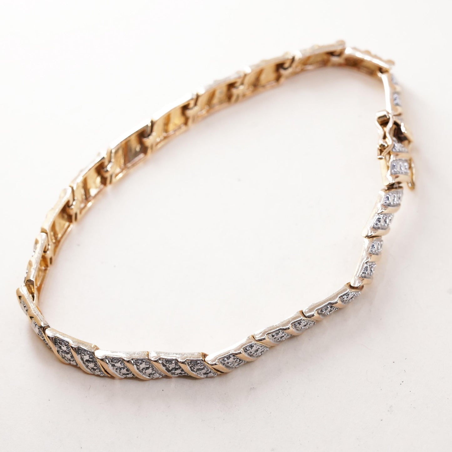 7.25”, vermeil gold sterling silver tennis bracelet 925 San Marco chain diamond