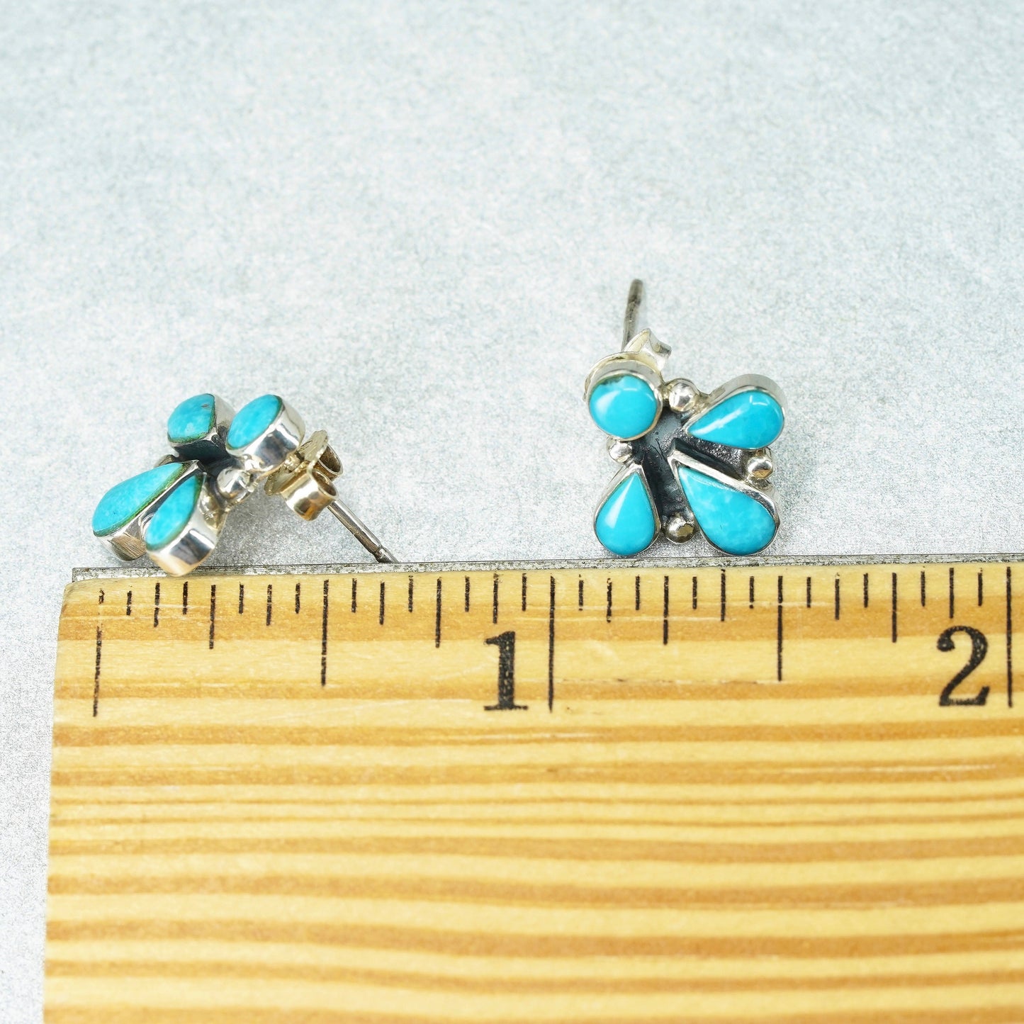 Native American Navajo Sterling 925 silver earrings, teardrop studs turquoise