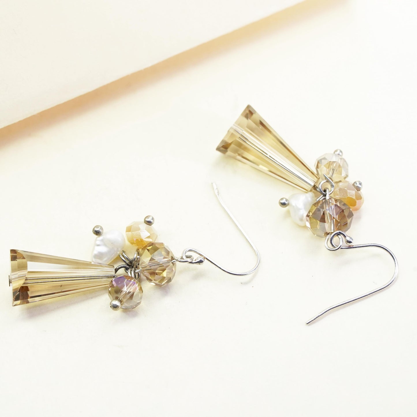 Vintage sterling 925 silver handmade teardrop earrings with cluster crystal
