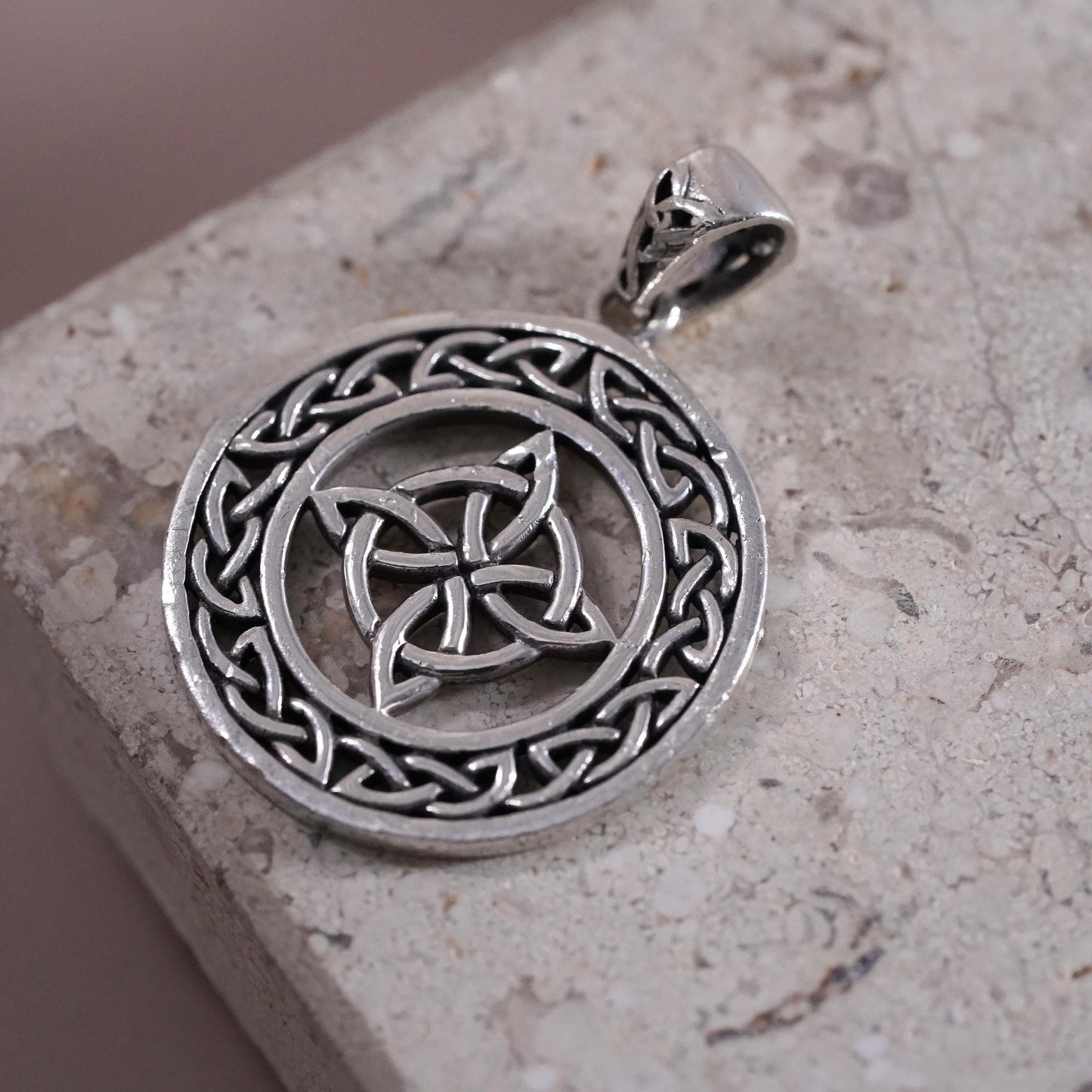 Irish Sterling silver handmade pendant, 925 Celtic knot circle charm