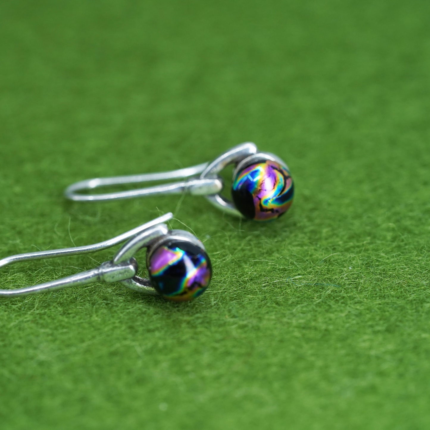 Vintage Sterling silver handmade earrings, 925 hooks with foiled artisan glass beads
