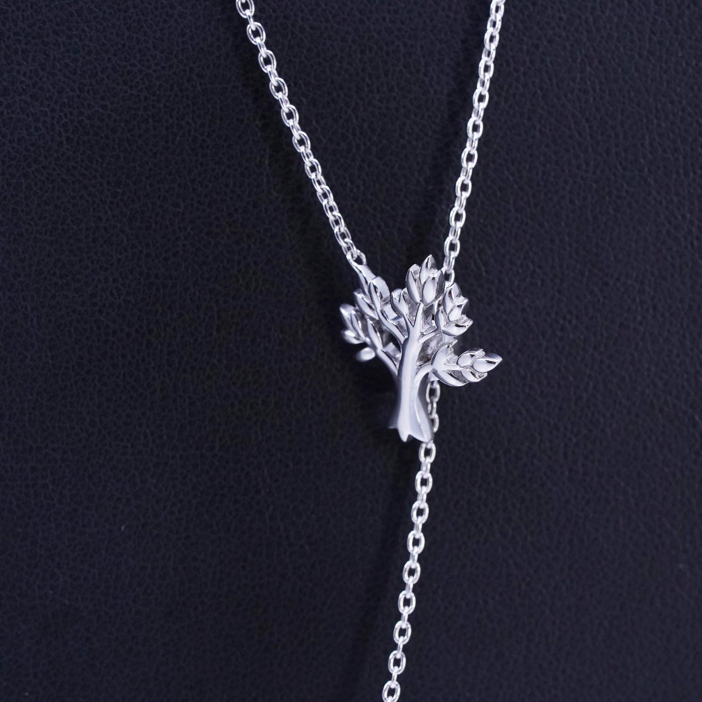 32" Sterling 925 silver extra long circle necklace w/ tree tag embossed family