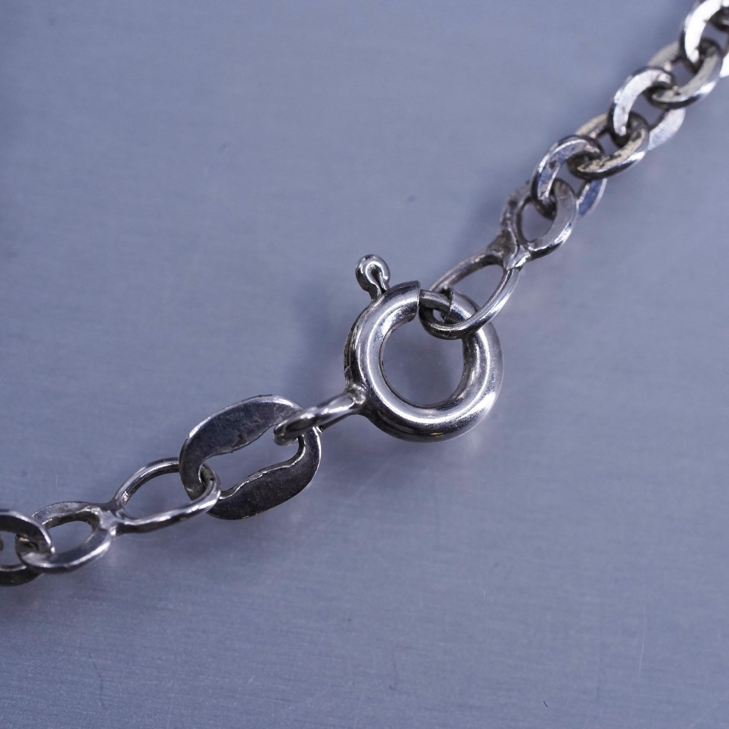 18” 3mm, vintage Italian Sterling 925 silver flatten circle chain necklace