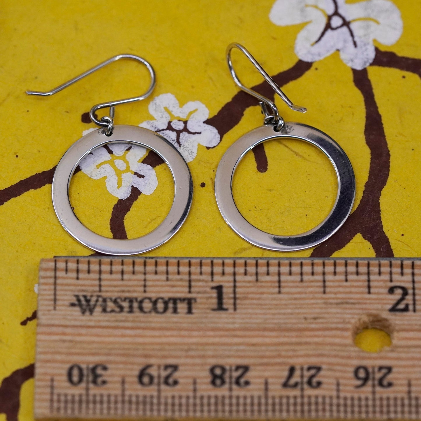 Vintage Sterling silver handmade earrings, 925 circles dangle
