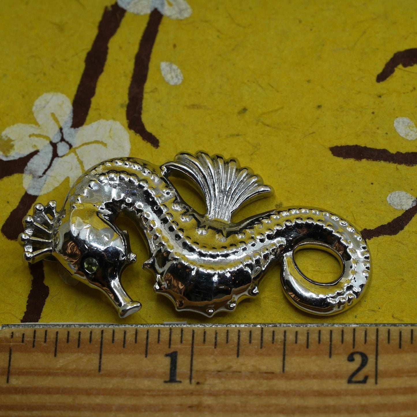 Vintage Sterling 925 silver handmade seahorse pendant with diamond eye