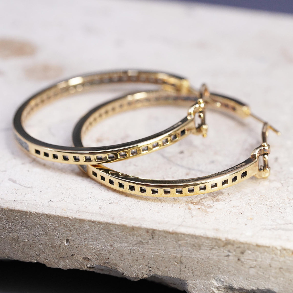 1.5”, Milor vermeil gold over Sterling silver earrings, 925 hoops cluster cz
