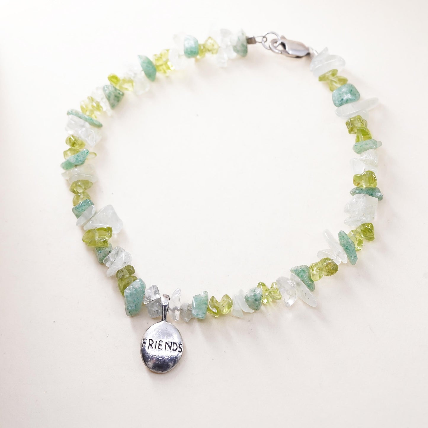 7.5”, peridot citrine agate beads sterling 925 silver bracelet friends charm