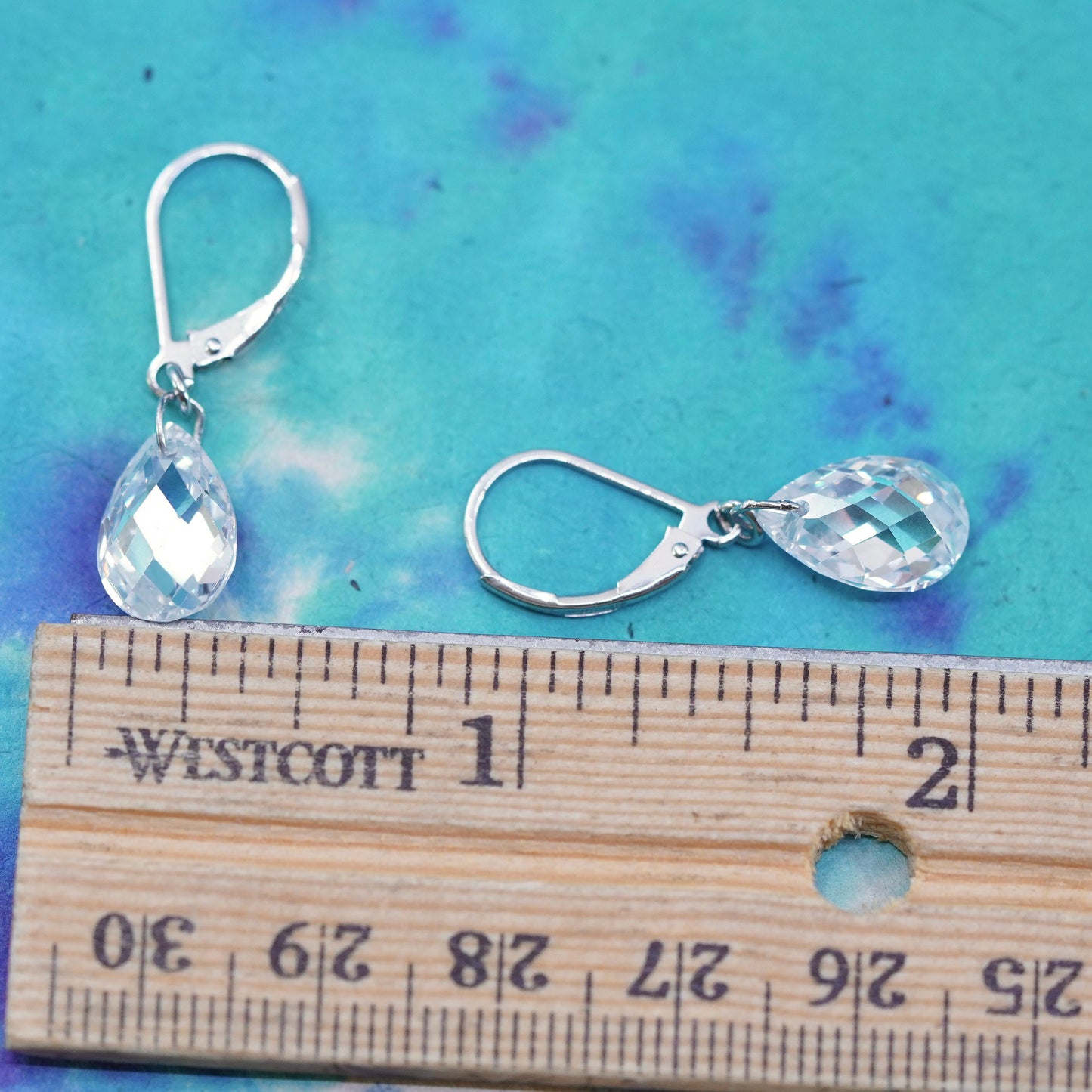 Vintage Sterling 925 silver handmade earrings with teardrop crystal