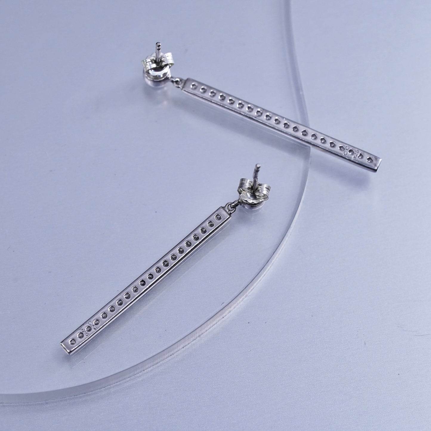 Vintage Sterling 925 silver earrings with bar dangle and Cz