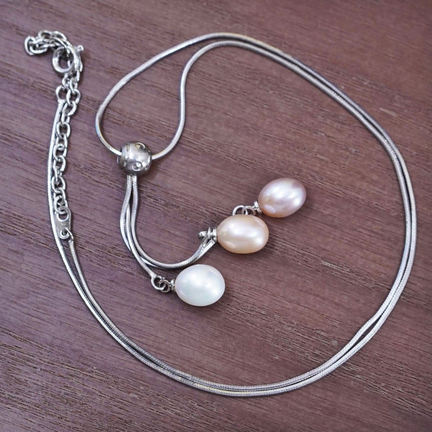 16+2”, sterling 925 silver handmade snake chain necklace with pearl pendant