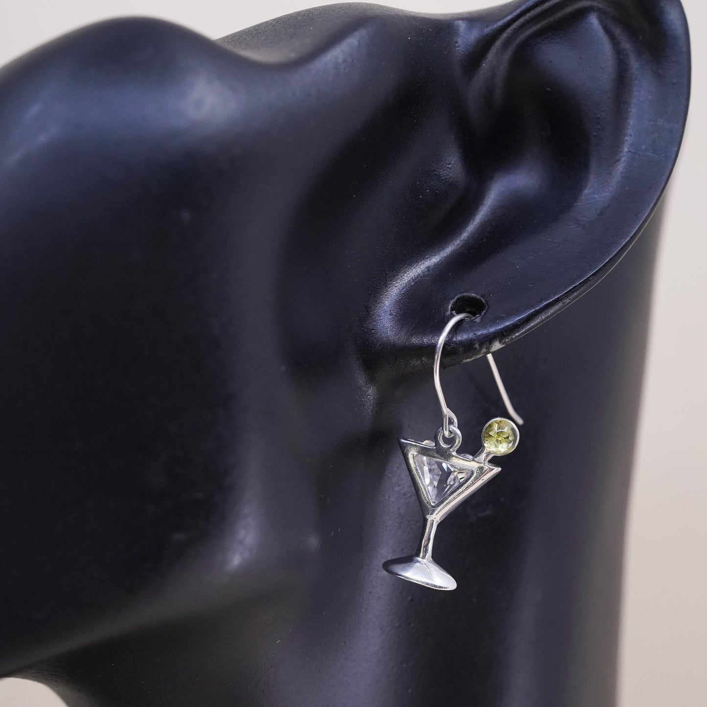 Vintage Shube sterling silver single earring, 925 cocktail single charm with CZ