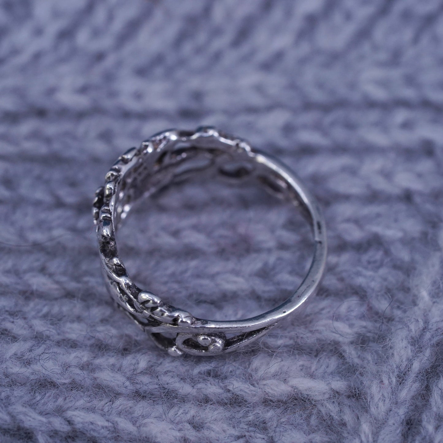 Size 7.5, Native American sterling silver handmade ring, 925 love bird band