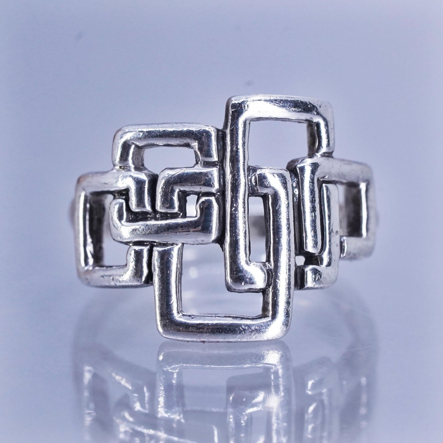 Size 5.5, vintage Mexican Sterling 925 silver handmade ring, multi square band
