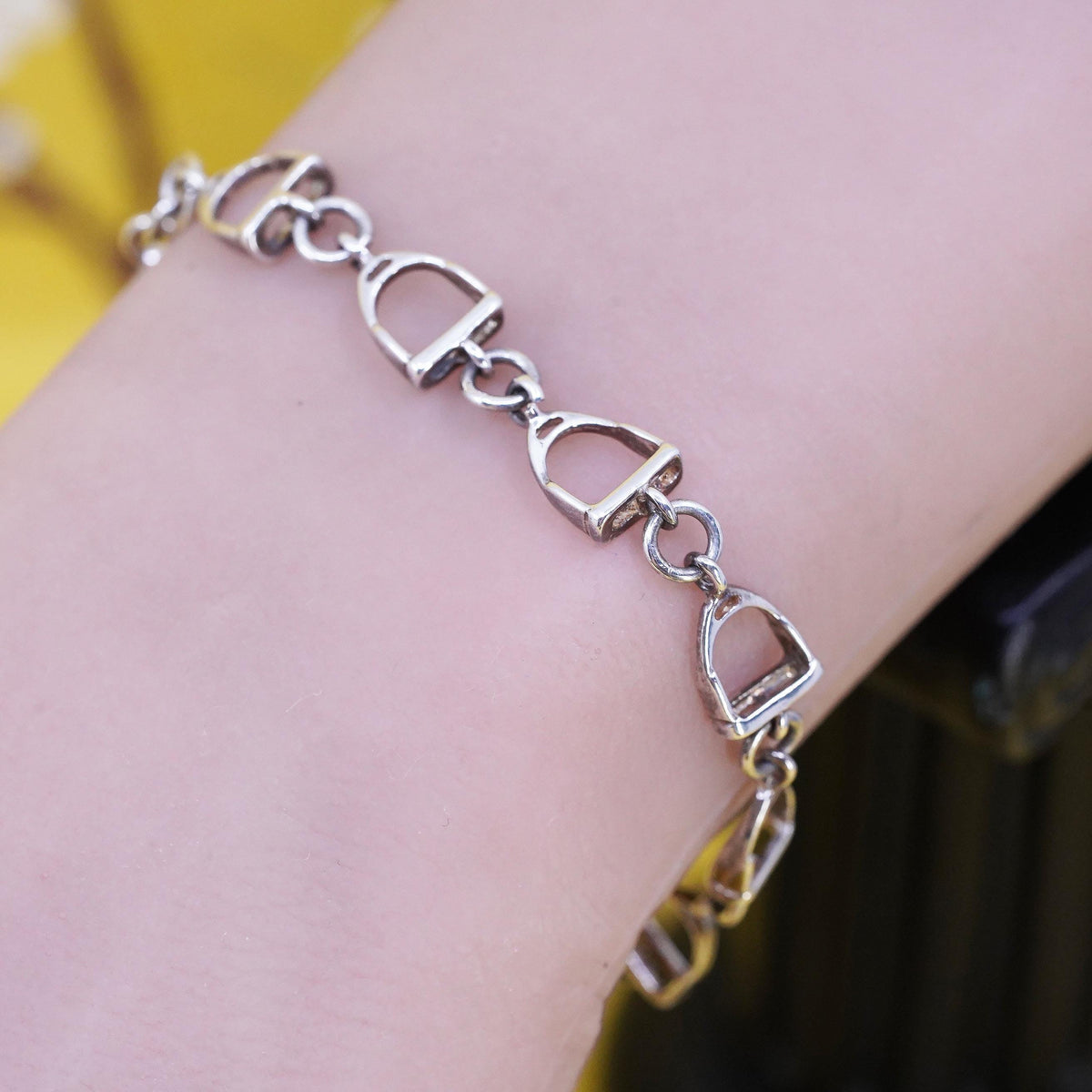 6.5”, Sterling 925 Silver Equestrian Stirrup Bracelet Horse Riding Jewelry