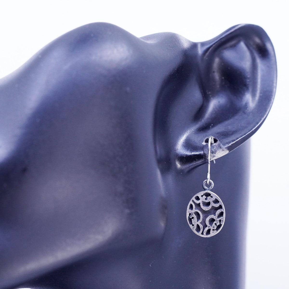 Sterling Silver Floral Cutout Dangle, Oxidized 925 Silver Drop Earrings, Flower