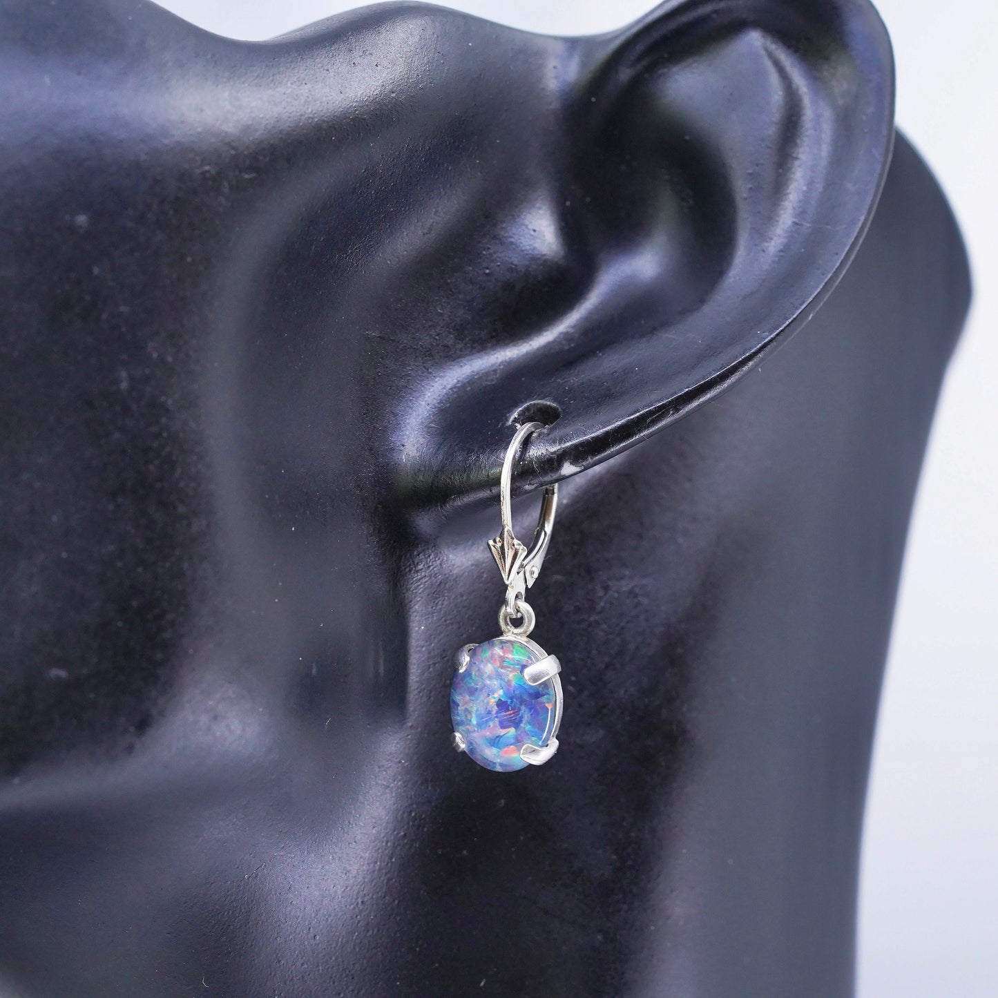 Vintage southwestern Sterling silver handmade earrings, 925 oval dangles opal